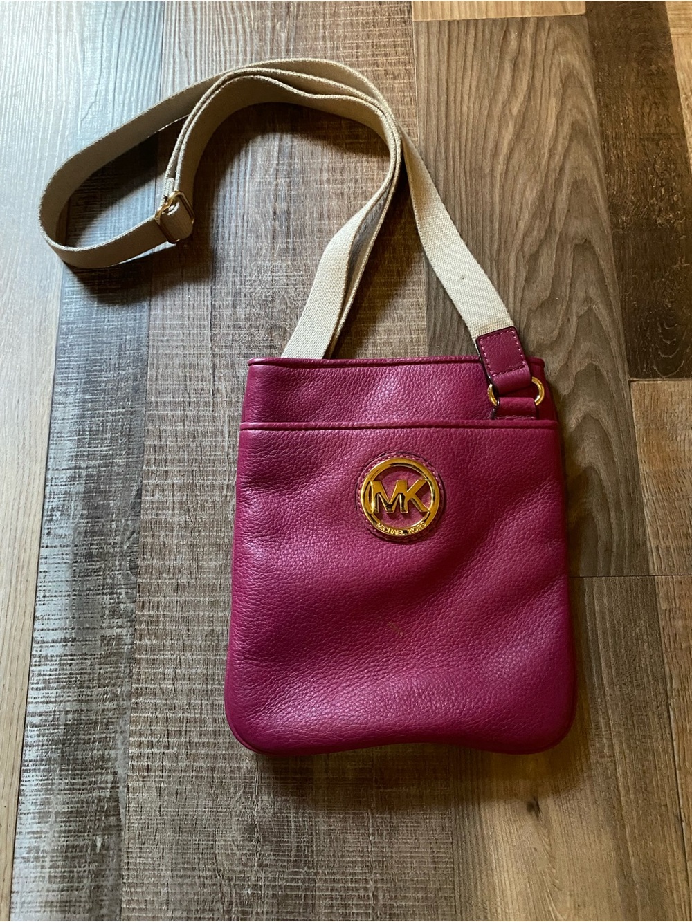 Michael Kors Magenta Leather Crossbody with Cream Strap